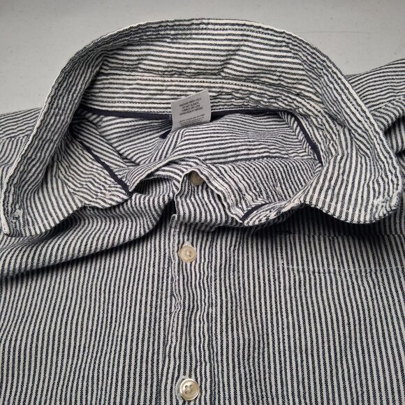 Vintage Basic Editions Hickory Stripe Shirt Men L Button Down Blue Long Sleeve - Picture 11 of 11